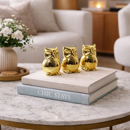 Büro Ev Ofis Dekor için Mini Golden Seramik Baykuş Motif Biblo
