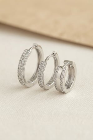 Zarif Kulaklar için 3PARÇA Silver Pirinç Halka Motif Küpe Seti