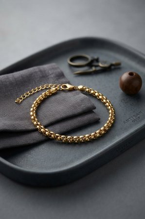 Bakımlı Erkek için Golden Çelik Box Zincir Bileklik