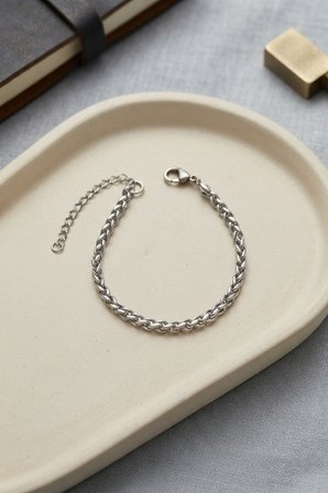 Bakımlı Erkek için Silver Çelik Spiga Stil Zincir Bileklik