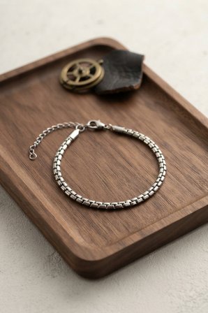 Bakımlı Erkek için Silver Çelik Venedik Zincir Bileklik
