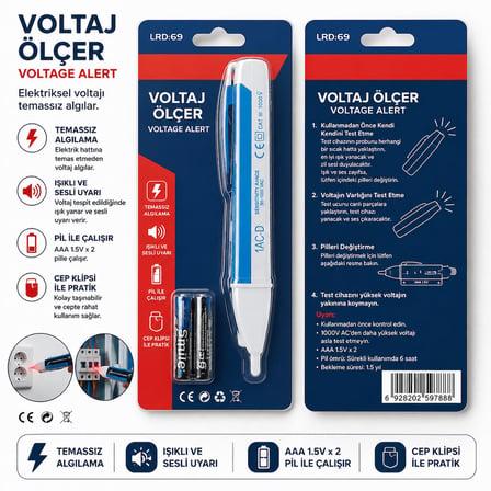 Büro Ev Ofis Hobi Takım Çantası için 90-1000V AC Led Işıklı Temassız Voltaj Ölçer Test Kalemi