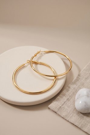Zarif Kulaklar için Golden Çelik 46MM Halka Kadın Küpe
