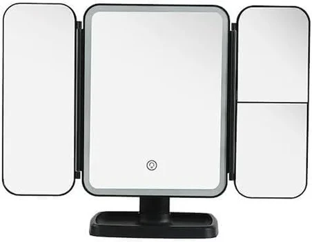 Büro Ev Ofis Makyaj Keyfi için Şarjlı Siyah 2 Kapaklı 3MOD Dokunmatik Led Ayna