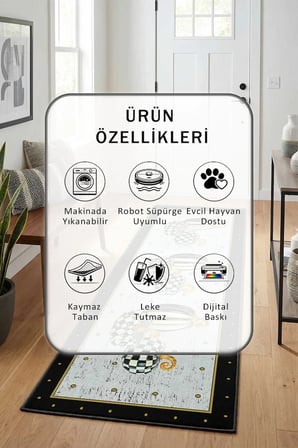 Kabak Renkler Farkli Gold Yıkanabilir Kaymaz Taban Dijital Baskılı Yolluk Halı
