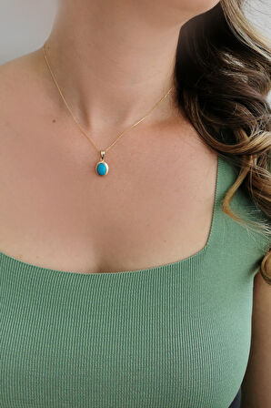 2 Cm Altın Firuze Taşlı Kolye