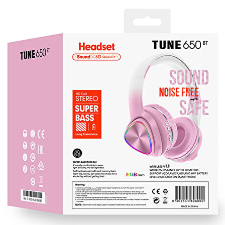 Karler Bass Tune 650 BT RGB Kablosuz Kulak Üstü Kulaklık - Pembe