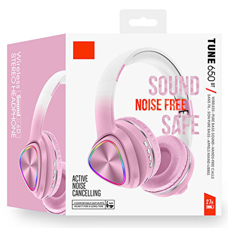 Karler Bass Tune 650 BT RGB Kablosuz Kulak Üstü Kulaklık - Pembe