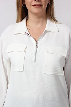 3055 YAKA FERMUARLI YANDAN YIRTMAÇLI GÖMLEK