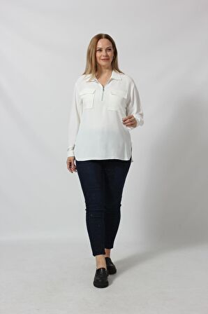 3055 YAKA FERMUARLI YANDAN YIRTMAÇLI GÖMLEK