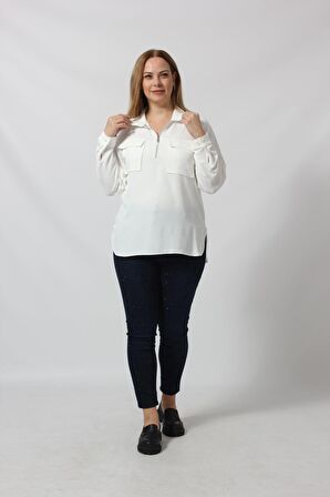 3055 YAKA FERMUARLI YANDAN YIRTMAÇLI GÖMLEK