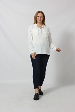 3055 YAKA FERMUARLI YANDAN YIRTMAÇLI GÖMLEK