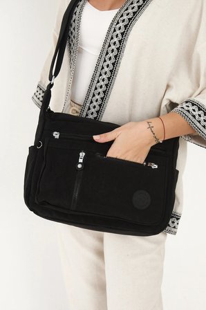 Unisex Krinkıl Kumaş Suya Dayanıklı Omuz Sırt Çantası 7 Fermuarlı , Termos Cebi, Ayarlanabilir Askı