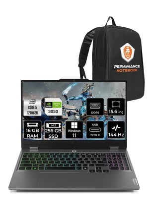 LOQ i5 12600HX 16GB 256GB SSD RTX3050/6GB 15.6" FHD 144Hz W11P Gaming Laptop & PER4 Çanta