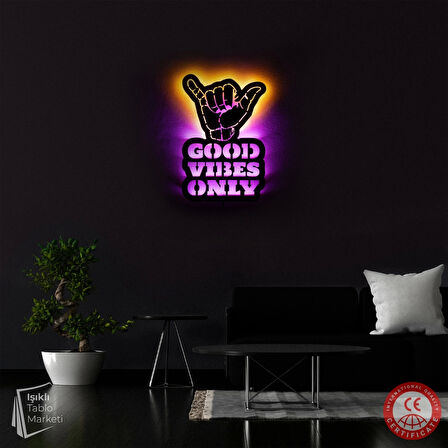 Tablo Marketi Good Vibes Only Tablosu - Işıklı Yazı Dekor