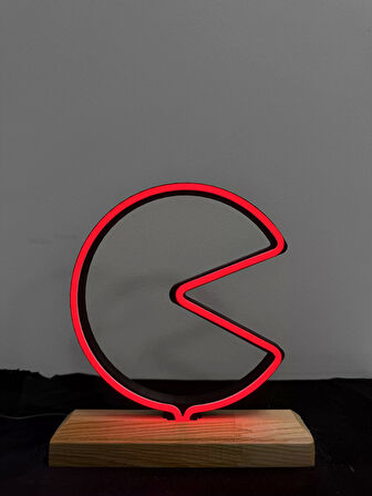 Pac-Man Figürlü Kırmızı Neon Gece Lambası