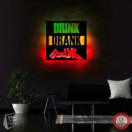 Tablo Marketi Drink Drank Drunk Yazılı Tablo - 50x50 cm