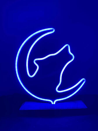 Kurt Figürlü Mavi Neon Gece Lambası