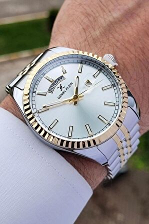 Daniel Klein DKISTE1170 Gold Gümüş Renk Hediye Paketli Takvim ve Gün Fonksiyonlu Erkek Kol Saati