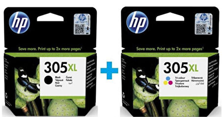 Hp 305XL Siyah ve Renkli Orjinal 2'li Set Kartuş Yüksek Kapasiteli