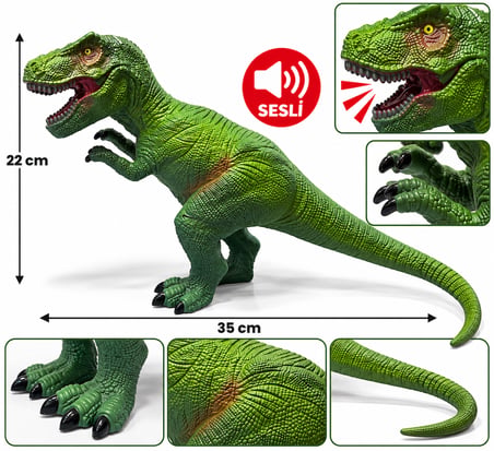 35 cm Sesli T-Rex Dinozor Oyuncak – Gerçekçi Dinozor Figürü
