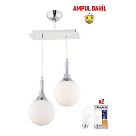 Damla 2Li Sıralı -Led Ampul  Dahil Modern Koridor Mutfak Salon Sarkıt Avize