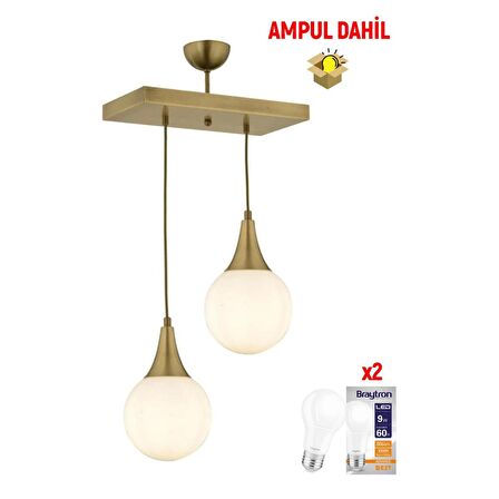 Damla 2 Li Sıralı Eskitme -Led Ampul  Dahil Modern Koridor Mutfak Salon Sarkıt Avize