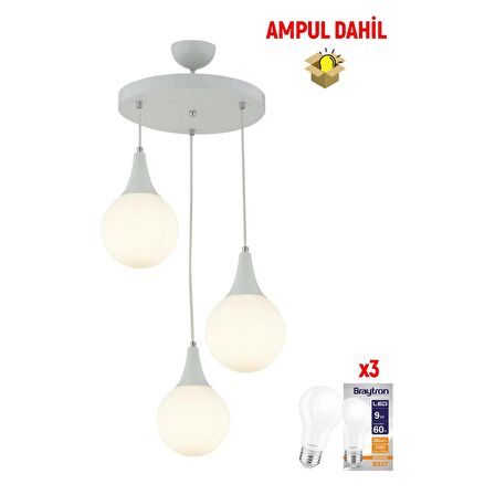 Damla 3 Lü Yuvarlak -Led Ampul  Dahil Modern Koridor Mutfak Salon Sarkıt Avize