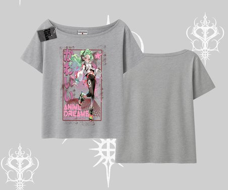 Kayık Yaka Tshirt Anime Kawaii Japon Kız Desenli