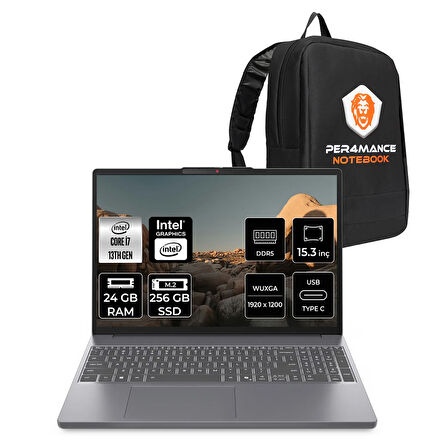 Lenovo IdeaPad Slim 3 i7 13620H 24GB 256GB SSD 15.3" WUXGA FDOS Taşınabilir Bilgisayar & PER4 Çanta