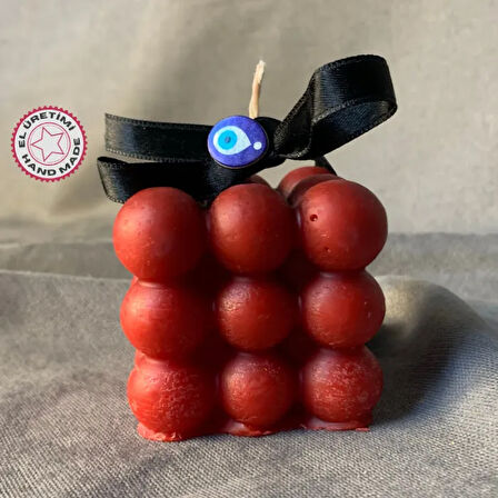 Uretti - Ayşe 7362 - El Yapımı Doğal Kırmızı Bubble Mum - 6 x 6 cm