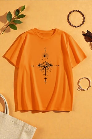 Unisex Pusula Baskılı Tasarım Tshirt