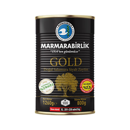 MarmaraBirlik Gold XL Salamura Teneke Zeytin 800 gr x 2 Adet