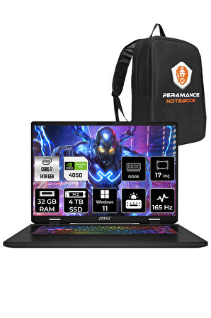 MSI SWORD 17 HX B14VEKG i7-14700HX 32GB 4TB SSD RTX4050/6GB 105W 17" FHD+ 165HZ W11P & PER4 ÇANTA