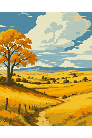 Sayılarla Boyama Seti 40x50 Cm (Çıtalı) Fırça Boya Dahil Numaralı Tuval Bahar Manzara