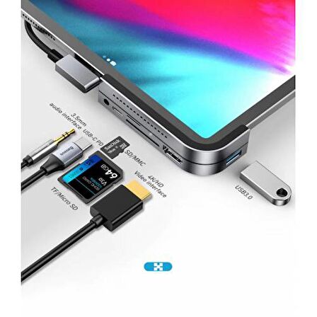 Baseus 6in1 Hub 4K HDMİ USB 3.0 USB 6in1 USB TYPE C Adeptör 3.5MM USB-C SD-TF Kart Usb 3.0 Micro Sd