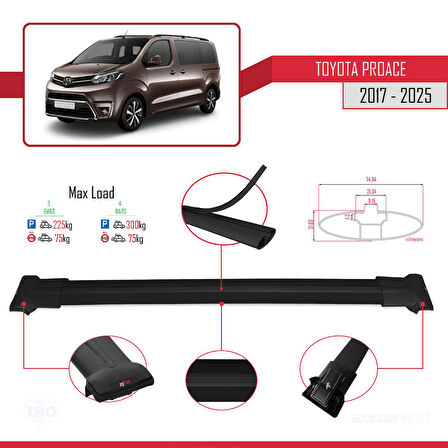 Toyota Proace 2017 ve Sonrası ile Uyumlu FLY Model Ara Atkı Tavan Barı Siyah 3 Adet