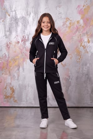 Kız Çocuk Atheletic Reglan Kol Kapüşonlu Düz Paça Dalgıç Kumaş Eşofman Takımı ESF7018