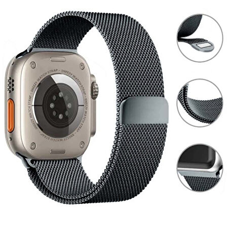 Apple Watch 49mm Seri 8 Ultra Uyumlu Woven Wire Tasarım Metal Hasır Kordon