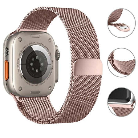 Apple Watch 49mm Seri 8 Ultra Uyumlu Woven Wire Tasarım Metal Hasır Kordon