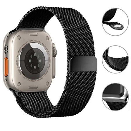 Apple Watch 49mm Seri 8 Ultra Uyumlu Woven Wire Tasarım Metal Hasır Kordon
