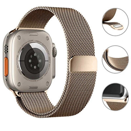 Apple Watch 42mm 44mm 45mm Seri 3 4 5 6 7 8 Se Uyumlu Woven Wire Tasarım Metal Hasır Kordon
