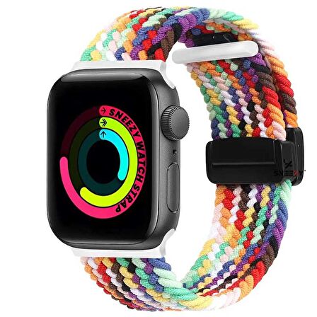 Sneezy Apple Watch 42-44-45-49mm İle Uyumlu FiberLink Manyetik Tokalı Kumaş Örgü Kordon