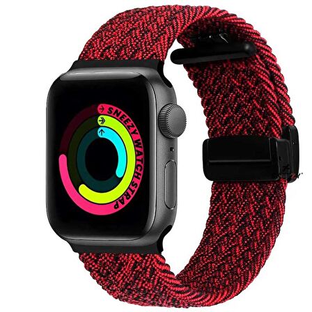 Sneezy Apple Watch 42-44-45-49mm İle Uyumlu FiberLink Manyetik Tokalı Kumaş Örgü Kordon