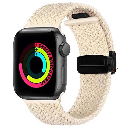 Sneezy Apple Watch 42-44-45-49mm İle Uyumlu FiberLink Manyetik Tokalı Kumaş Örgü Kordon