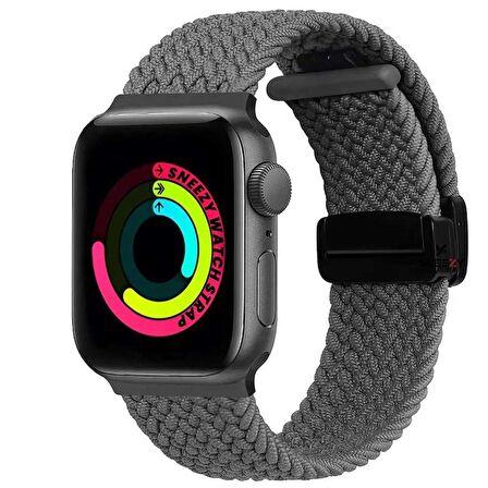 Sneezy Apple Watch 38-40-41mm İle Uyumlu FiberLink Manyetik Tokalı Kumaş Örgü Kordon