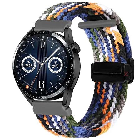 Sneezy Huawei Watch 4 46mm-Watch 4 Pro İle Uyumlu 22mm FiberLink Manyetik Tokalı Kumaş Örgü Kordon