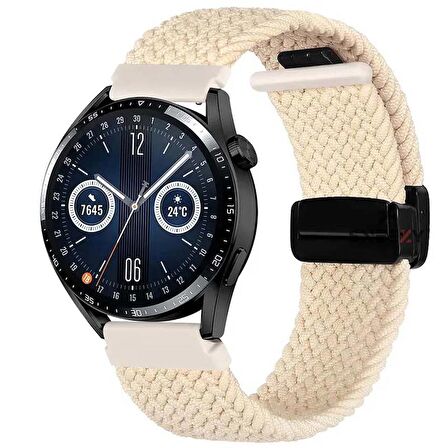Sneezy Huawei Watch GT4 46mm İle Uyumlu 22mm FiberLink Manyetik Tokalı Kumaş Örgü Kordon