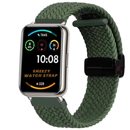 Sneezy Huawei Watch Fit 2  İle Uyumlu FiberLink Manyetik Tokalı Kumaş Örgü Kordon
