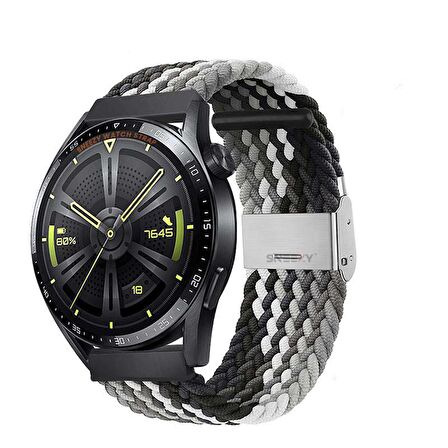 Sneezy Huawei Watch Gt4 46mm İle Uyumlu 22mm Metal Klips Solo Fiberlink Örgü Kordon